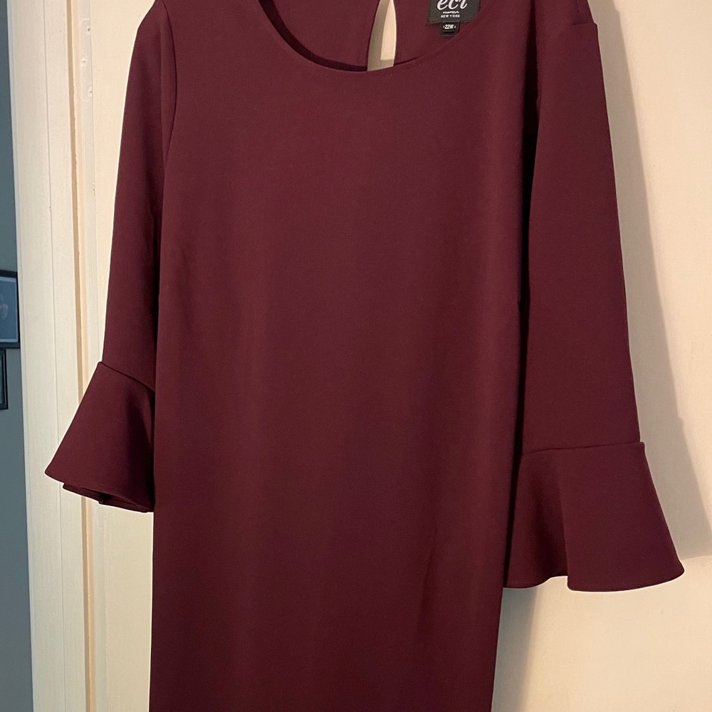 Pull on Burgundy dress with flutter sleeves